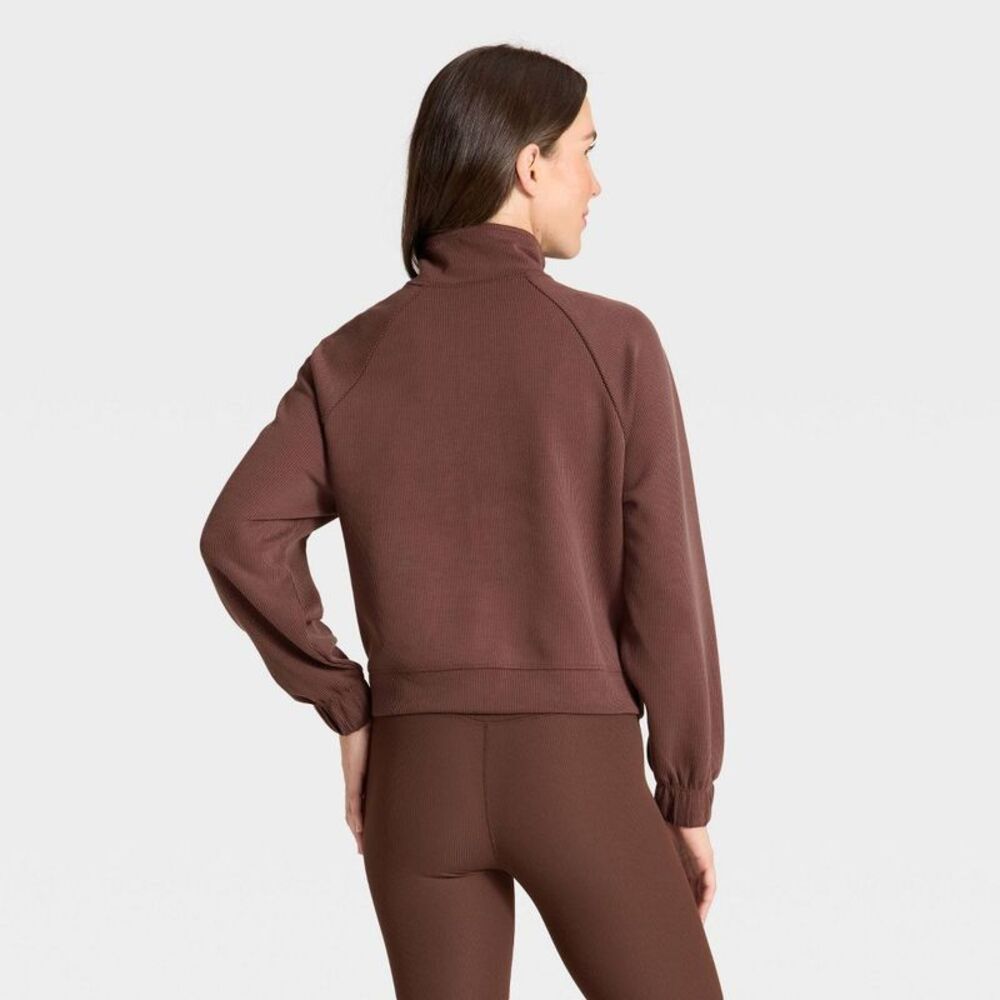 Women's Airy Sleek Ribbed Full Zip Jacket - All In Motion Brown XS - Picture 2 of 4